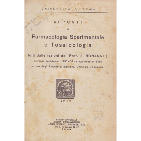Appunti di farmacologia sperimentale e tossicologia