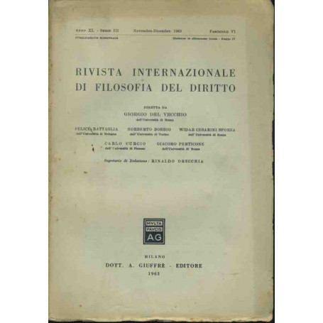 Rivista internazionale di filosofia del diritto. Novembre - Dicembre 1963