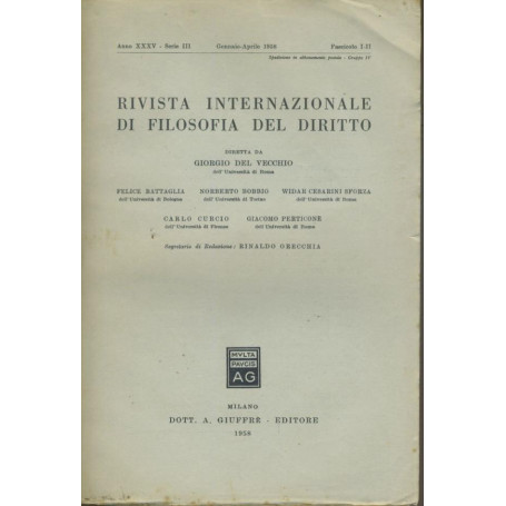 Rivista internazionale di filosofia del diritto. Anno XXXV - Serie III. Gennaio - Aprile 1958