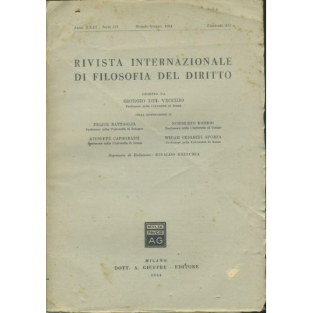 Rivista internazionale di filosofia del diritto. Anno XXXI. Serie III. Maggio - Giugno 1954