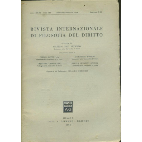 Rivista internazionale di filosofia del diritto. Anno XXXI. Serie III. Settembre - Dicembre 1954