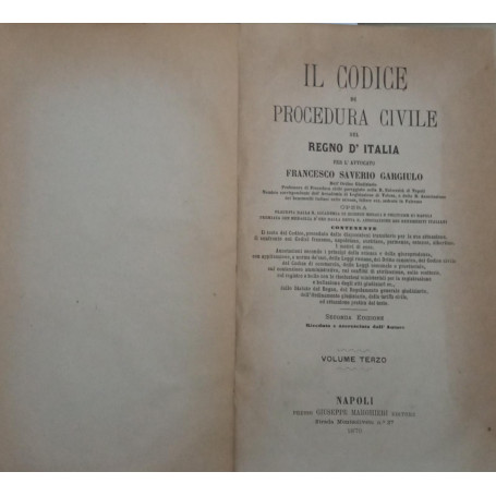 Il codice di procedura civile del regno d'Italia. Volume III