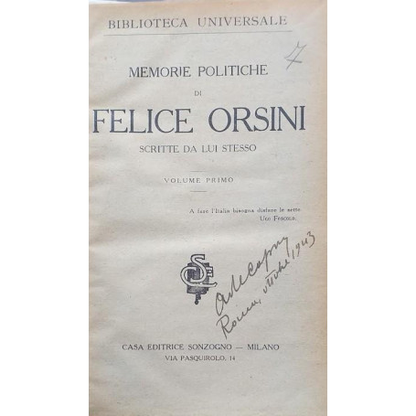 Memorie politiche di Felice Orsini scritte da lui stesso
