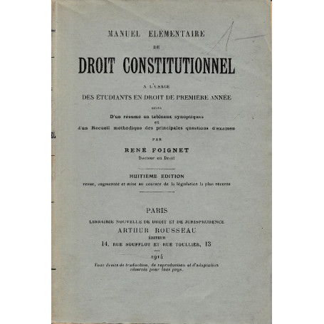 Manuel elementaire de Droit Constitutionnel