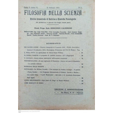 Filosofia della scienza. Serie II-Anno VI. N°1