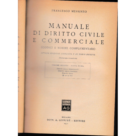 Manuale di Diritto Civile e Commerciale (codici e norme complementari) volume secondo - parte prima
