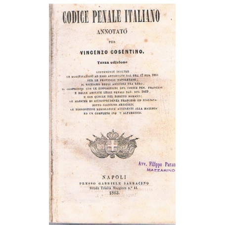 CODICE PENALE ITALIANO ANNOTATO PER VINCENZO COSENTINO