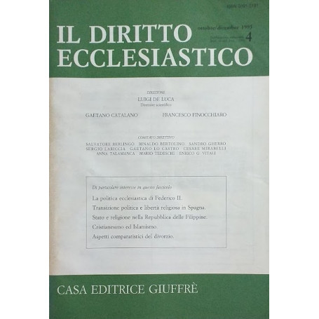 Il Diritto Ecclesiastico. N. 4: ottobre-dicembre 1985