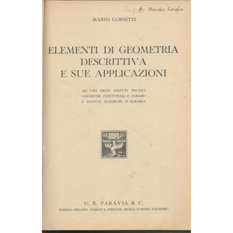 Elementi di geometria descrittiva e sue applicazioni