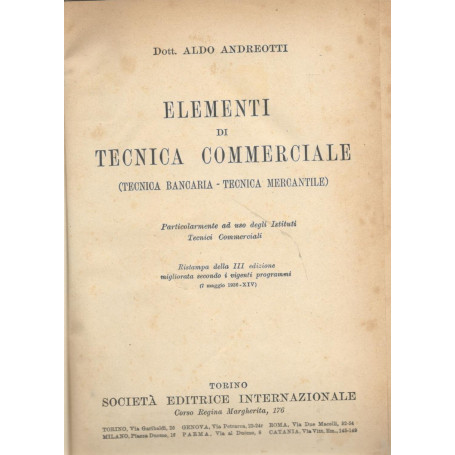 Elementi di tecnica commerciale (tecnica bancaria - tecnica mercantile)
