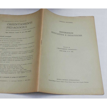 Esperienze educative e didattiche. Estratto "Orientamenti pedagogici" Anno XIX n. 2