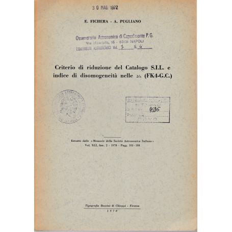 Criterio di riduzione del Catalogo S.I.L. e indice di disomogeneità  nelle (FK4-G.C.)