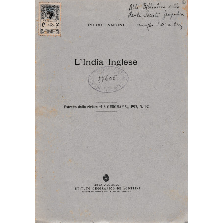 L'India Inglese. Estratto dalla rivista"La Geografia" 1927 n. 1/2