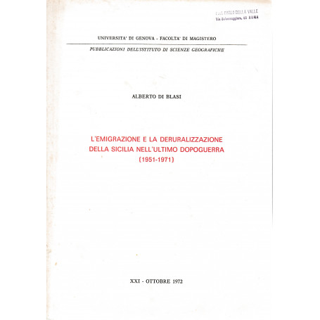 L'emigrazione e la deruralizzazione della Sicilia nell'ultimo dopoguerra (1951-1971)