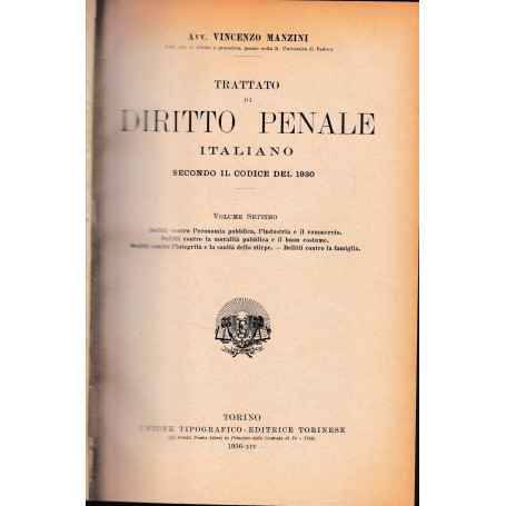 Trattato di Diritto Penale Italiano secondo il codice del 1930
