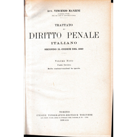 Trattato di Diritto Penale Italiano secondo il codice del 1930