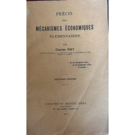 Précis des Mécanismes Economiques élémentaires