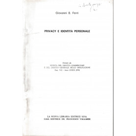 Privacy e identità personale. Estratto da: Rivista del diritto commerciale e del diritto generale delle obbligazioni  fas