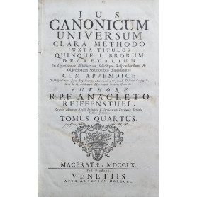 Jus Canonicum Clara Methodo Juxta Titulos Quinque Librorum Decretalium  in quaestiones distributum  soliditque responsionibus