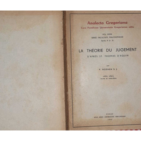 La theorie du jugement d'apres ST. Thomas D'Aquin Vol. XXXIX