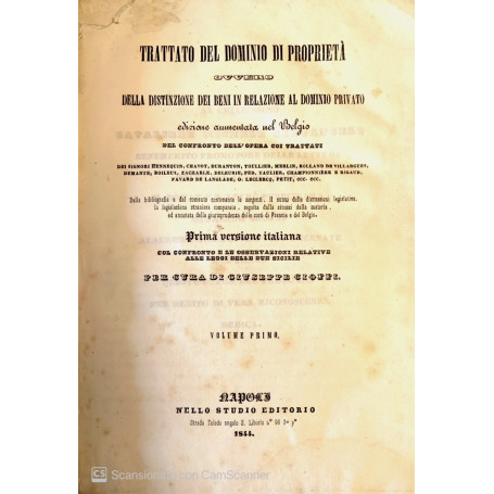 Trattato del dominio di proprietà della distinzione dei beni in relazione al dominio privato.