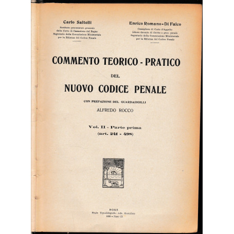 Commento teorico-pratico del nuovo Codice penale. Vol. II-parte prima (art. 241-498)