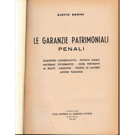 Le garanzie patrimoniali penali.