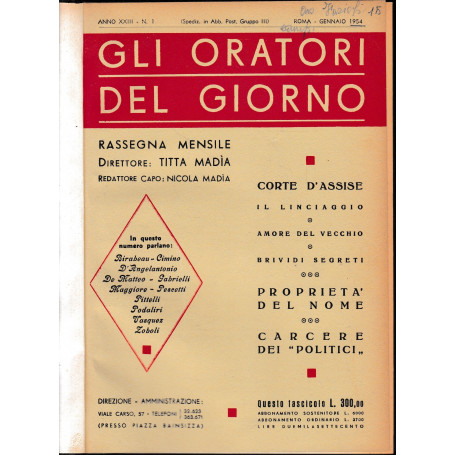 Gli oratori del giorno. Rassegna mensile: 12 fascicoli del 1954