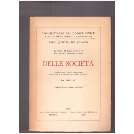Delle Società Libro Quinto - Del Lavoro Art. 2498-2510