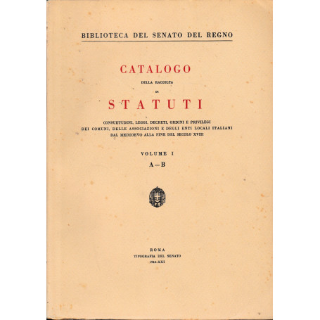 Catalogo della raccolta di Statuti.