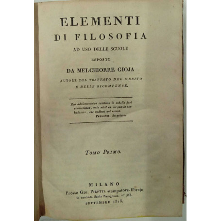 Elementi di filosofia ad uso delle scuole (tomo primo)