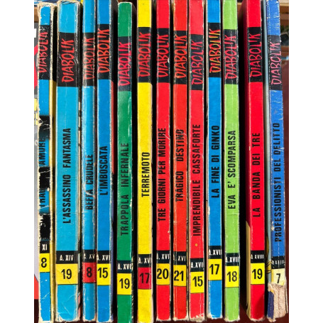 Lotto 13 fumetti Diabolik anni XI (8)-XIV (19)-XV (8)-XVI (15-17-19-20-21)-XVII (15-17-18)-XVIII (19)-XXIII(7).
