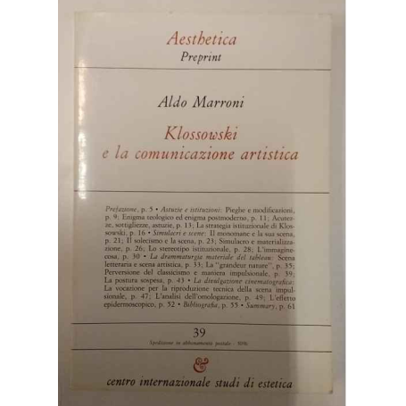 Aesthetica Preprint. Klossowski e la comunicazione artistica.
