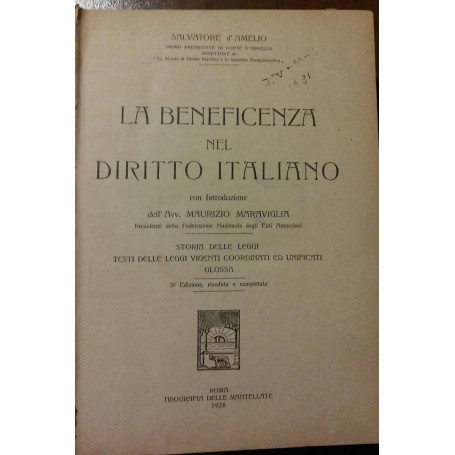 LA BENEFICENZA NEL DIRITTO ITALIANO