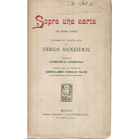 Sopra una carta. (Na jedna carte) Dramma in cinque atti