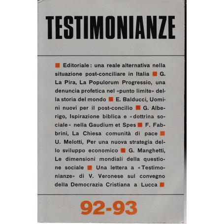 Testimonianze.Quderni mensili - anno X - Marzo Aprile 1967 - N. 92-93