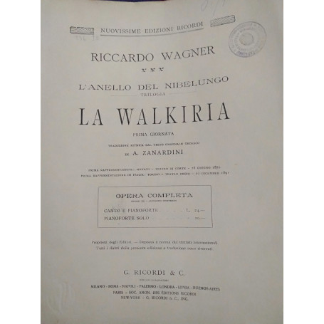 L anello del nibelungo la walkiria traduzione ritmica dal testo originale tedesco di A zanardini