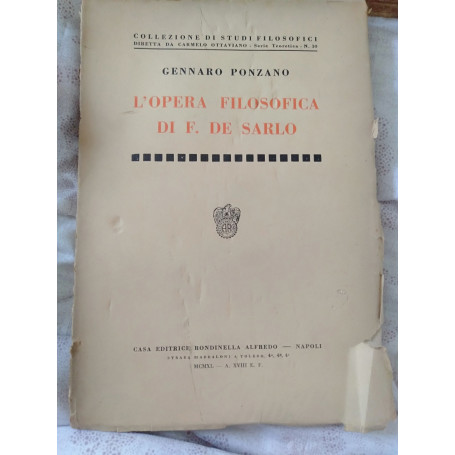 L opera filosofica di F.DE Sarlo