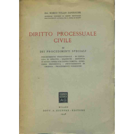 Diritto processuale civile. IV dei procedimenti speciali