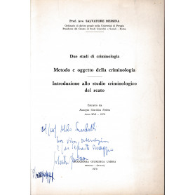 Due studi di criminologia. Estratto da: Rassegna Giuridica Umbra