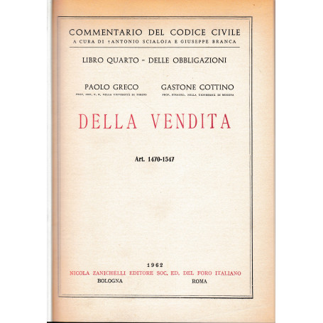Libro quarto - Delle obbligazioni. Della vendita. Art. 1470-1547