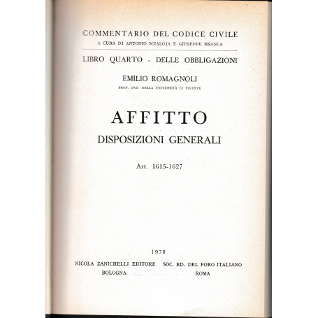 Libro quarto - Delle obbligazioni. Affitto disposizioni generali. Art. 1615-1627