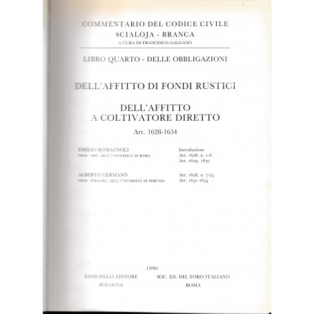 Libro quarto - Delle obbligazioni. Dell'affitto di fondi rustici